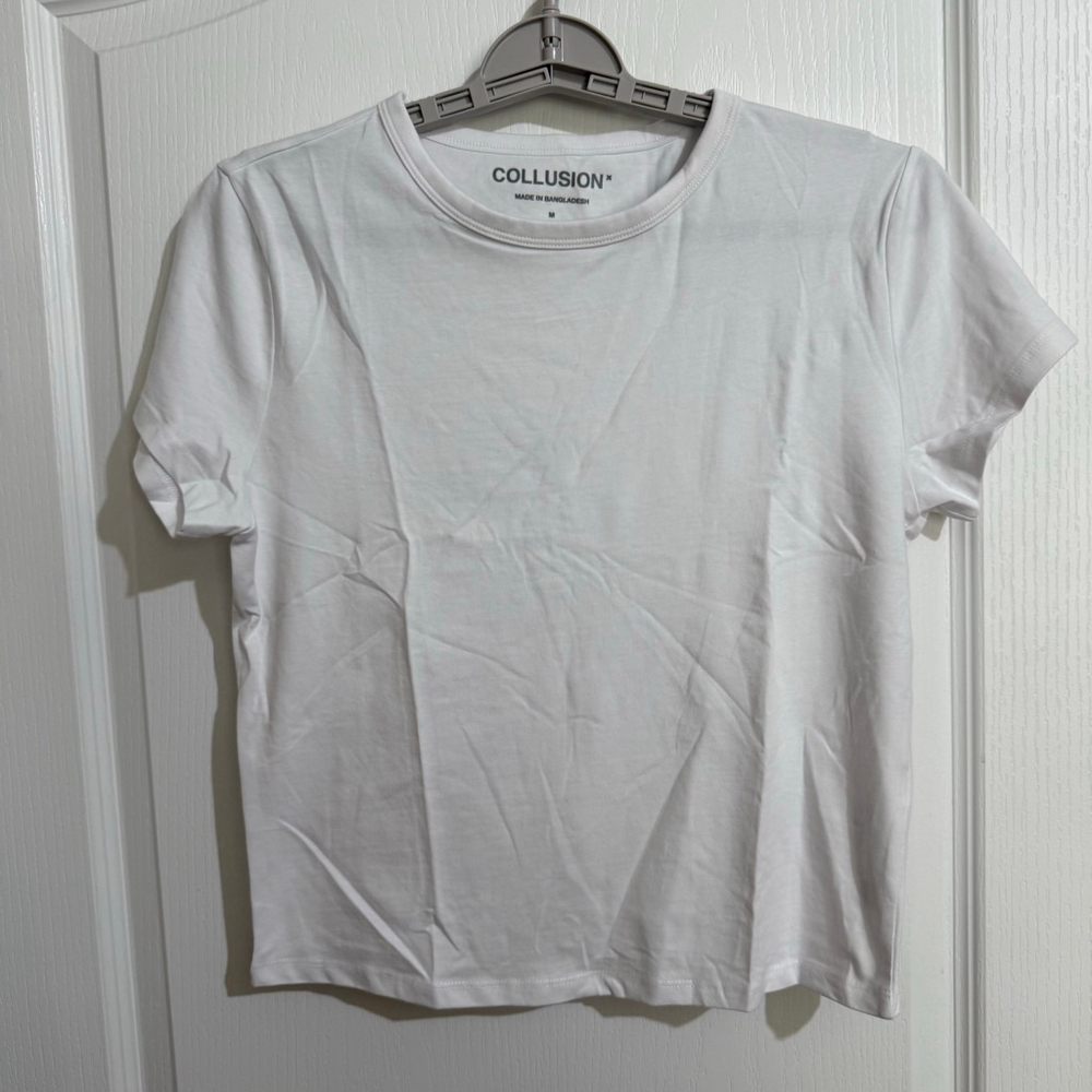 Women's COLLUSION White Fitted Short Sleeve T-Shirt Size M